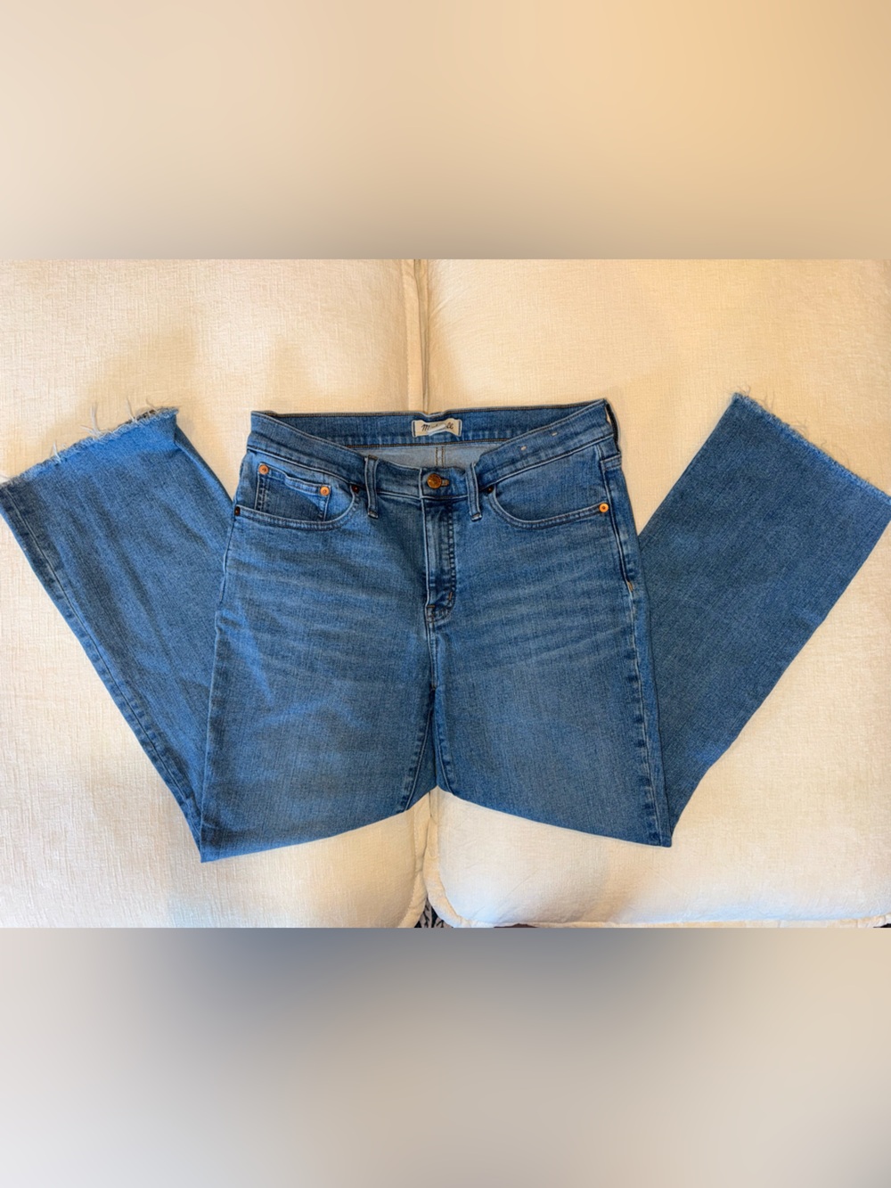Madewell Frayed Hem Cropped Blue Denim Jeans